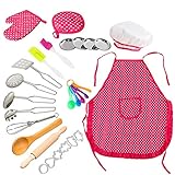 deAO 28-teiliges Kinderkoch Kostüm Rollenspiel Bäcker- Und Kochset Mit Zubehör Und Utensilien Inklusive - Tolles Lernspielzeug Für Kinder (Pink)