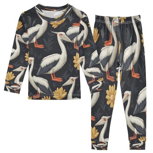 Pajama Sets Long Sleeve Elegant Bird Floral Design Soft Comfy Sleepwear 2 Piece PJS 3-8T