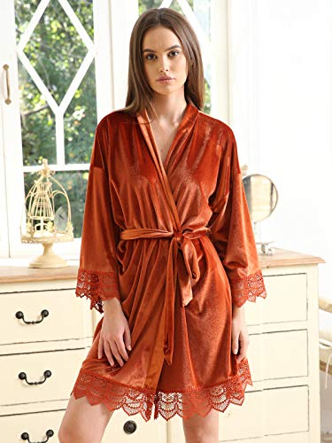 Owiter Women Velvet Robes, Soft Fuzzy Kimono Bathrobe For Women Bridal Wedding Sleepwear (Orange, One Size) #TOP4