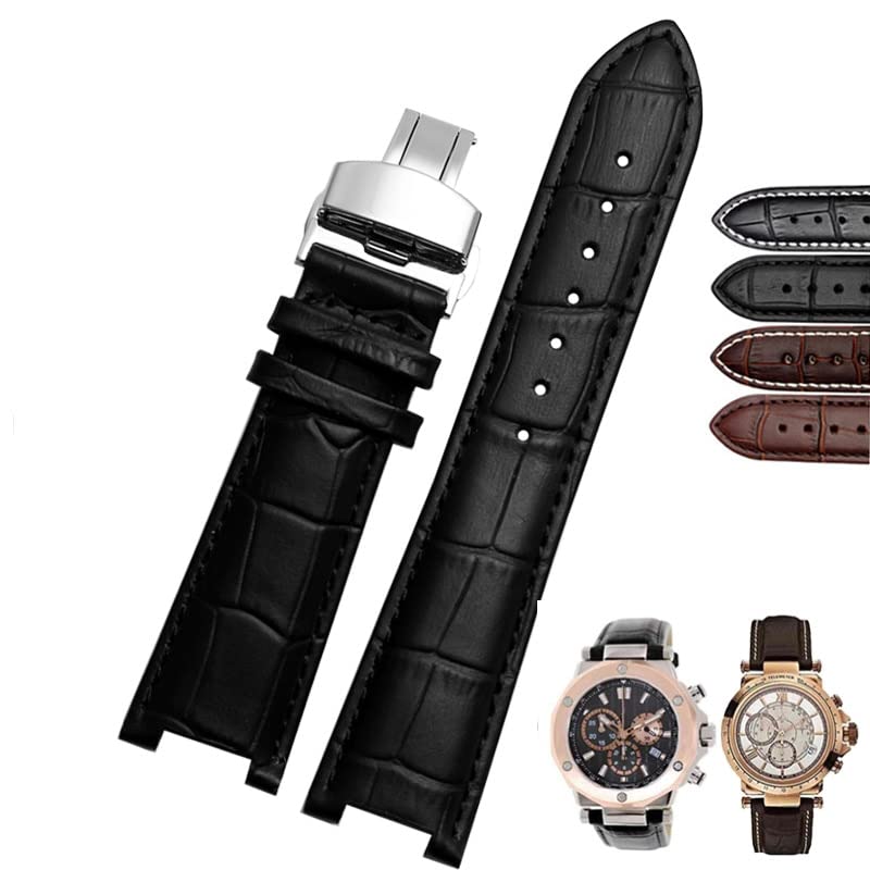 Bracelet de montre en cuir véritable cranté avec boucle déployante