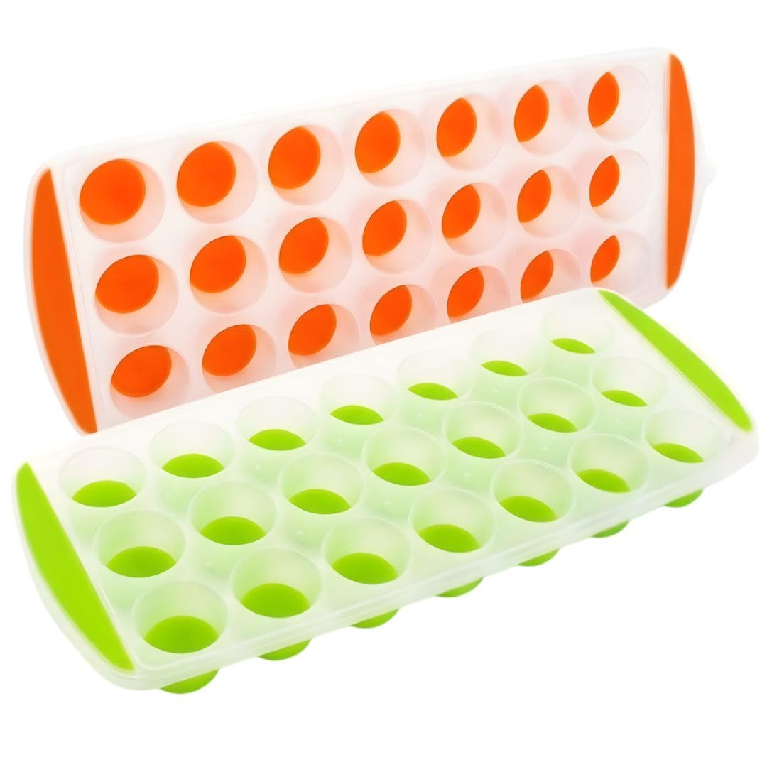 Premium Silicone Ice Cube Trays 2 Pack, Easy Release Reusable Ice Cube Tray with 21 Cubes Per Tray, Flexible Freezer Ice Trays for Drinks, Food & Baby Food