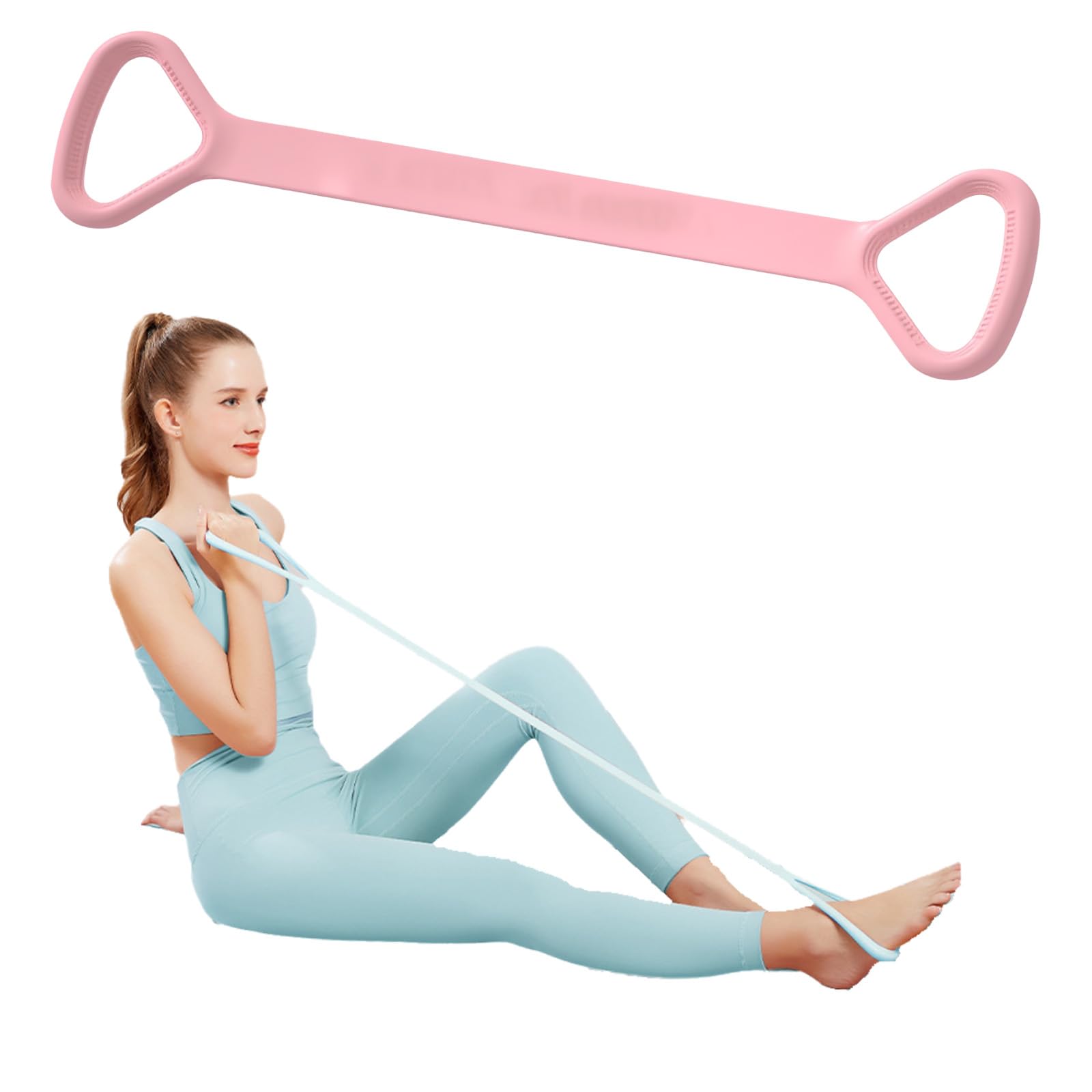 Figure 8 Resistance Band, Arm Back Shoulder Exercise Elastic Rope Stretch Fitness Band, Foot, Leg, Hand Stretcher, Arm Exerciser for Yoga Pilates Stretching Physical Therapy, Home Gym Workout(Pink