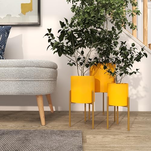 Deco 79 Metal Indoor Outdoor Planter Small Planter Pot with Removable Stand, Set of 2 Planters 8", 10"H, Yellow by Deco 79 - Image 9