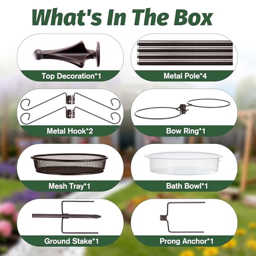 Bird Feeding Station Kit, 81 Inch, 4-Hook, Metal Birds Feeder Stand Pole with Bird Bath and Mesh Tray, Freestanding 5-Prong Base - Image 5