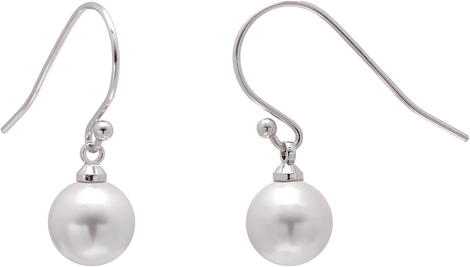 925 Sterling Silver Imitation Pearl Hook Drop Earrings, White / 8MM