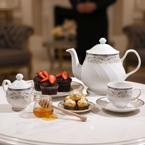 Image of U.P.C. Kettle Set /Tea Set with Saucer of 15 Pcs (1 Kettle + 6 Saucers+ 6 Cups +1 Milk Pot + 1 Sugar Pot) (KettleSet- TS03)
