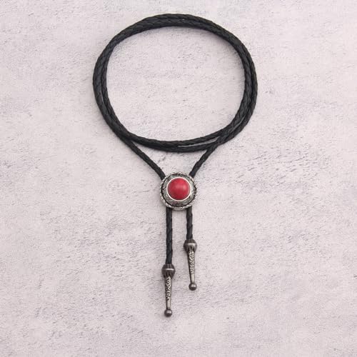 Image of GelConnie Bolo Tie for Men Women Western Cowboy Turquoise Leather Necktie | Natural Stone Bolo Tie Necklace for Women Rodeo Cowboy Leather Necktie Native American Western Cowgirl Ties Adjustable Cord