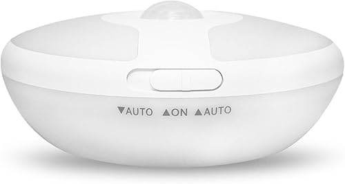 Luz nocturna de detección de cuerpo humano con brillo trasero, diseño redondo de OVNI, 8-10 horas de luz constante o 2-3 meses de inducción