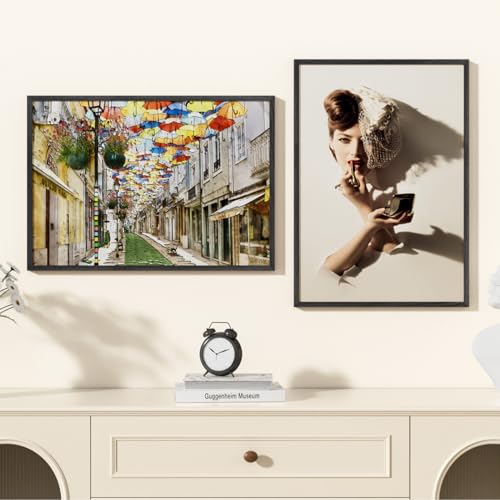 Image of 18x26 Picture Frame Oak Wood,18 inchx26 inchBlack Color Wooden Frames with Tempered Glass,26x18 inch Wall Gallery Poster Frame with No Mat,18 by 26 Frames Horizontal and Vertical for Wall Mounting