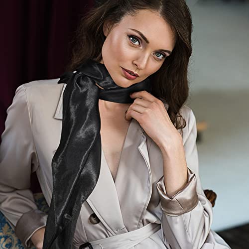 36.4 Inch Satin Silk Head Scarf Black Head Scarf For Women Square Satin Headscarf Headdress Plain Black Scarves Bandanas Shiny Large ​Head Square Scarf ​Sleeping Hair Wrapping Satin Scarf For Women #TOP2