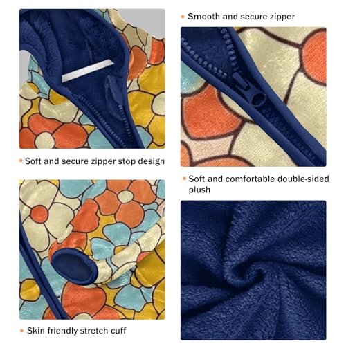 Boys Girls Fleece Jacket Blue Yellow Flowers Print Kids Warm Hooded Outwear Coat3