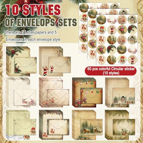 Image of Stationery Paper and Envelopes Set, Christmas Vintage, 5.5 x 8.25 Inch