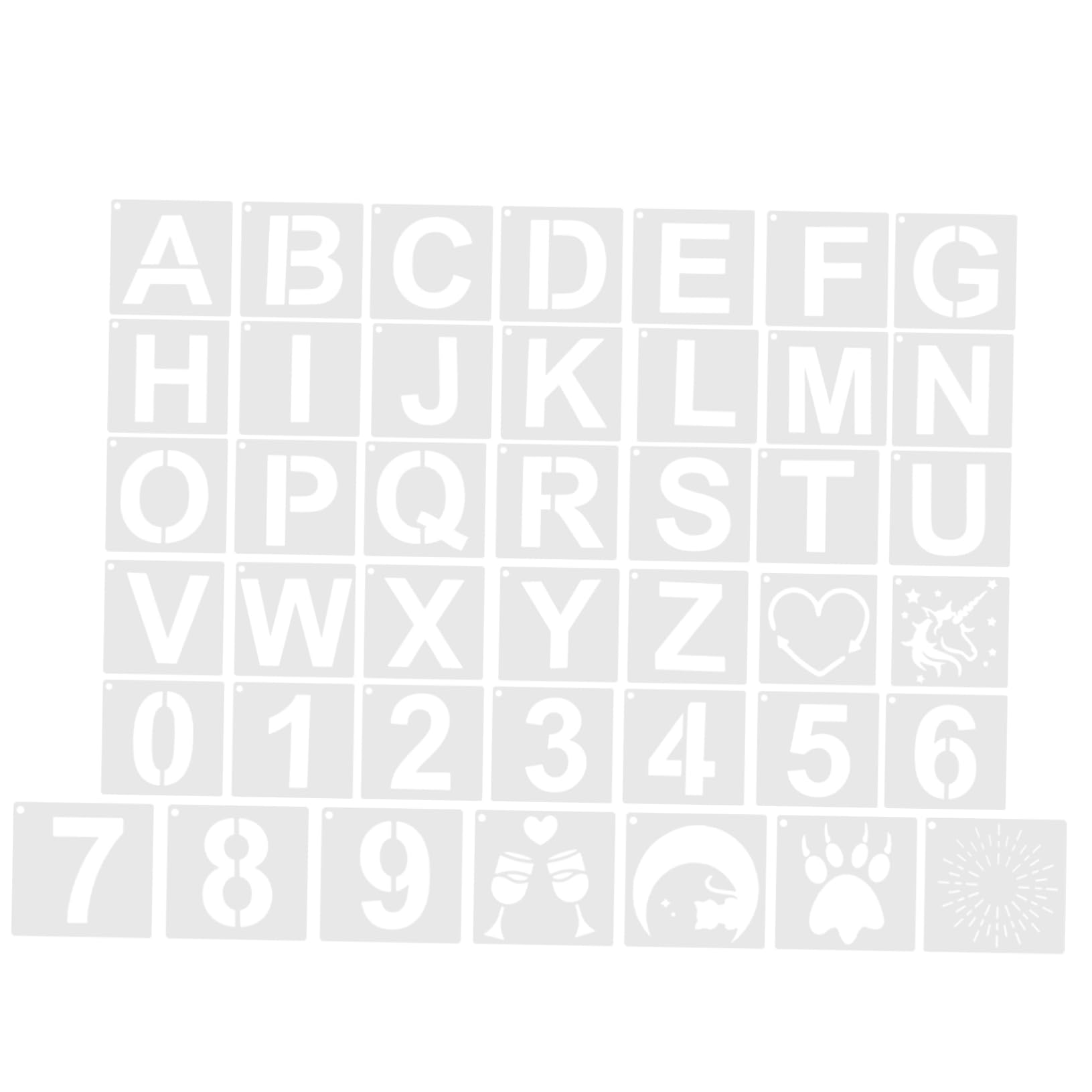 Lurrose 126pezzi Stencil Per Pittura Riutilizzabili Lettere e Numeri Per Progetti Fai Te Su Superfici Piane Sicuri Per Decorazioni e Scrapbooking