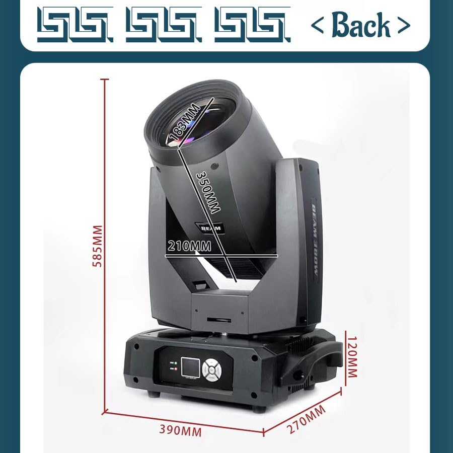 Back view of the moving head light with power and DMX connections