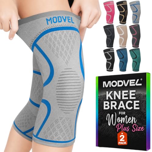 Image of Modvel 2 Pack Knee Brace for Women - Knee Support for Walking, Knee Compression Sleeves for Pain Relief, Knee Sleeves for Women, Knee Brace for Sports, Workouts & Arthritis
