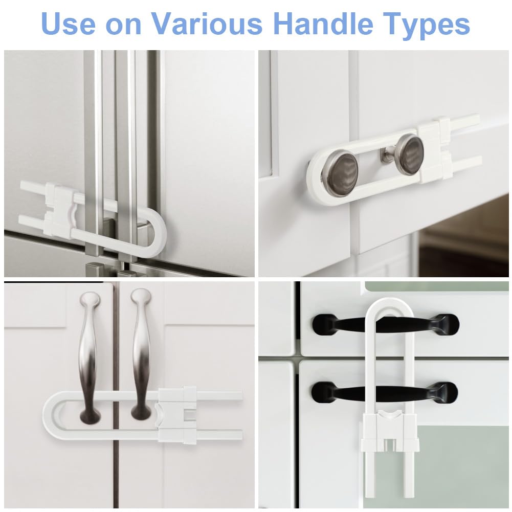 Vicloon 4 Pezzi Chiusure Sicurezza Bambini Riutilizzabili a Forma di U, Chiusure Sicurezza Bambini, Bambino Serrature di Sicurezza per Cassetto, Armadio, Guardaroba, Non Necessitano Attrezzi