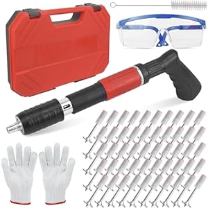 URHELP Boutenschietset, handmatig draagbaar nagelpistool, nagelpistool, perslucht, nagelpistool met veiligheidsbril en 80 ronde nagels, voor staal en beton