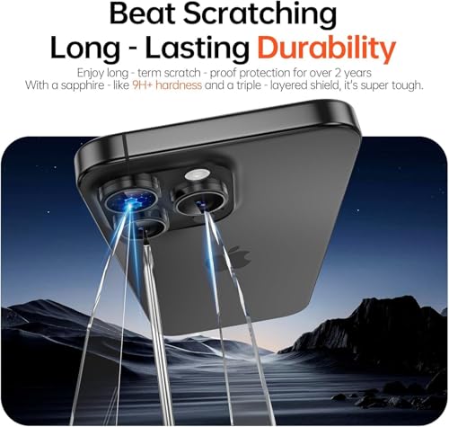 Image of Premium Camera Lens Protector Compatible For iPhone 16 Pro Max (Black) Camera Lens Protector - 9H Tempered Glass, Military-Grade Anti-Scratch, Case-Friendly, Easy Install Frame