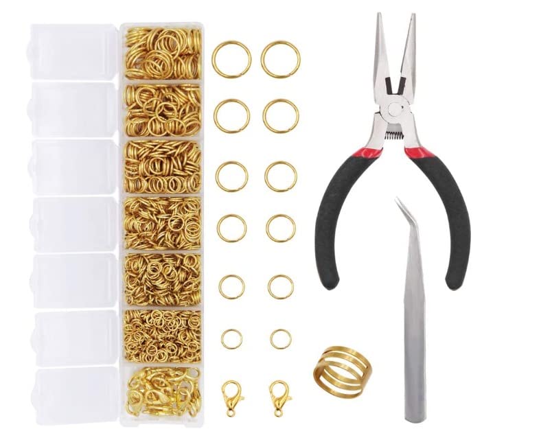 GrabMantra1504Pcs Gold Open Jump Ring and Lobster Clasps Kit Jewelry Repair Tools Kit Jewelry Making Supplies Kit with Jewelry Making Accessories for Necklace Making Repair(Golden Supply Kit)