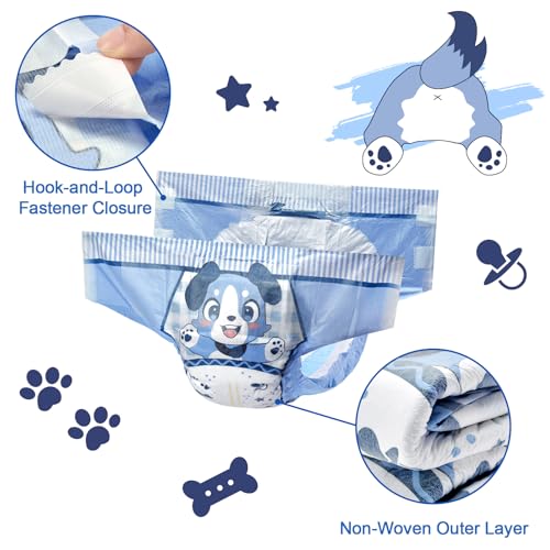 LittleForBig 5500-5800 ml Verstellbare Klettverschluss Erwachsenen Bedruckte Rückenwindel aus Stoff 10 Stücke - Little Blue BabyFur (XL)