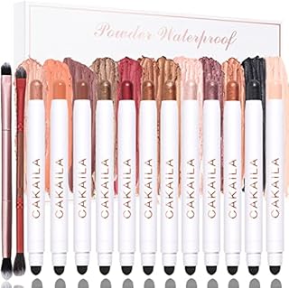 12PCS Eyeshadow Stick Soft Creamy Matte Shimmer Eye Shadow Pencil Crayon Highlighting Pigmented Shiny Eyeshadow Pencil Waterproof Classy Shimmer Eye Shadow Sticks Sets with 2PC Double End Eyeshadow Brush (12PCS)