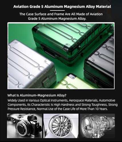 29 inch All Aluminum Magnesium Hardshell Carry on Luggage Airline Approved, 102L Hardside Carry on Suitcase with TSA Lock, Zipperless Luggage Checked Metal Rolling Luggage for Travel (Green-A)4