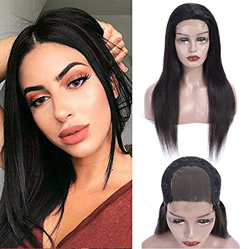 4X4 Lace Closure Wig Straight Human Hair Wigs Free Part 100% Unprocessed Brazilian Virgin Human Hair Natural Black Lace Front Wig For Women(12")
