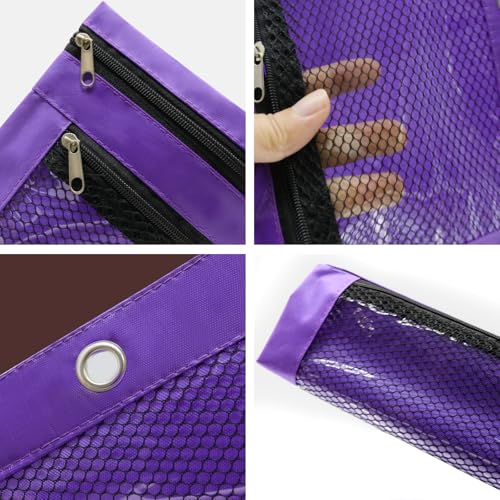 Image of Pencil Pouch for 3 Ring Binder, Heavy Duty Canvas Dual Zipper Pen Bag with Clear Window, Smooth Metal Zipper, Fit Standard 3-Ring Binders for School Office Travel Supplies (Purple)