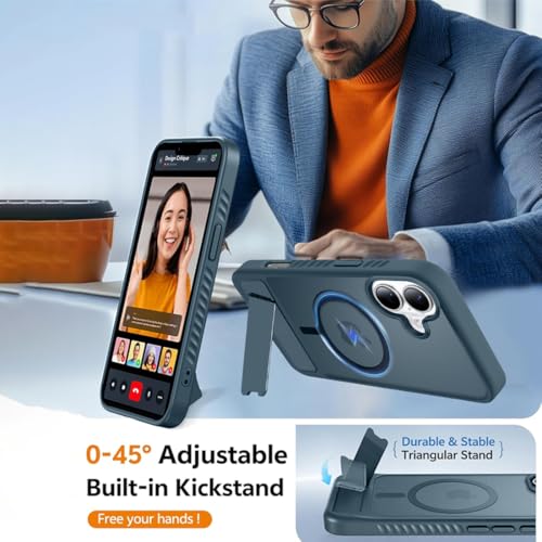 Image of KARWAN Matte Back Case Cover Compatible with iPhone 17 with Magnetic Stand Shockproof Cover with Camera Protection, Scratch Resistant, MagEaze Wireless Charging Support,N52 Magnetic Ring,Blue