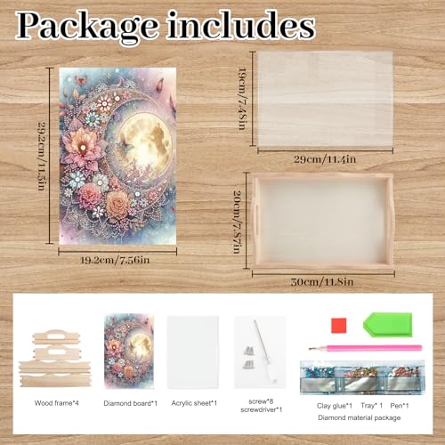 Image of AiYuanzsh Moon Diamond Art Tray with Handle, 5D Diamond Painting Tray DIY Plate Kit for Adults, Decorative Diamond Art Serving Tray for Home Organizer