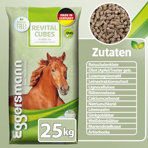 Eggersmann Mein Pferdefutter ReVital Cubes 25 kg – Getreidefreies Pferdefutter – Zur Unterstützung bei Stoffwechselproblemen – Stärke- & zuckerreduziertes Ergänzungsfuttermittel für Pferde & Ponys