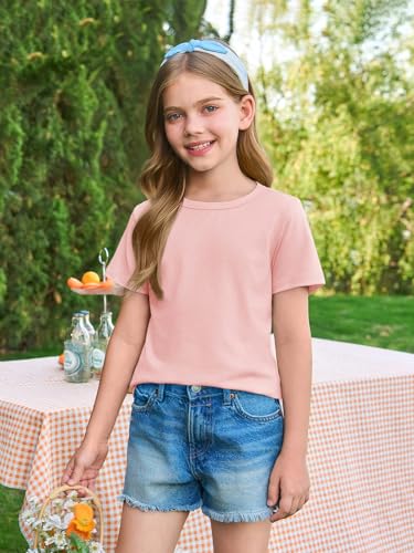 Image of Haloumoning Girls Short Sleeve T Shirts Kids Summer Crewneck Tops