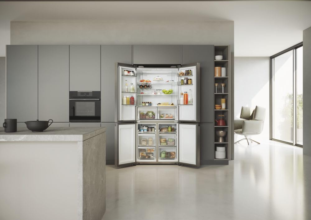 Haier Cube 90 Series 5 Frigorifero Multidoor 4 Porte 528 Litri, Total No Frost, Air Surround, MyZone, Humidity Zone, T-ABT, Inverter, Classe E, 190 x 90,8 x 64,8 cm, Platinum Inox HCR5919ENMP