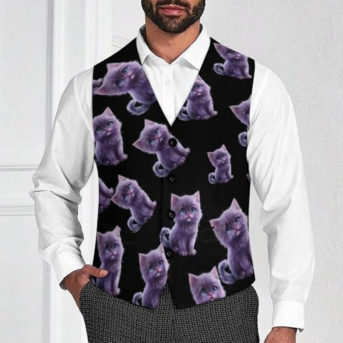 Purple Cute Cat Novelty Men's Suit Vest Funny Formal Dress Vests Business Waistcoat2