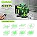 16 Line Laser Level 360 Self Leveling, 4x360°Professional 4D Green Cross Line laser Level with 2 Batteries, Adjustable Brightness & Remote Control, for Tiling Floor Construction and Picture Hanging