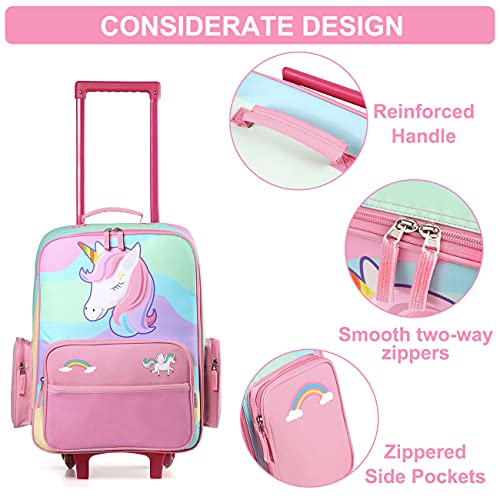 Image of VASCHY Rolling Luggage for Kids, Cute Travel Suitcase for Boys Girls with Wheels, Rainbow Unicorn, 13.78 x 6.69 x 20.47 inches
