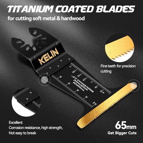 Image of KELIN 56 PCS Oscillating Multi Tool Blades Kit, 4 Types Titanium Saw Blades for Wood, Metal, Drywall, Pipes - Fits Dewalt, Bosch, Milwaukee & 98% Oscillating Tools