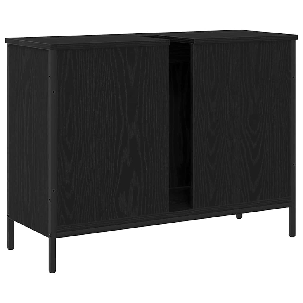 Mueble bajo lavabo de roble negro, 80 x 30 x 60 cm, material de madera con marco de acero, 2 puertas, moderno mueble de baño que ahorra espacio para pequeños baños y aseos de invitados
