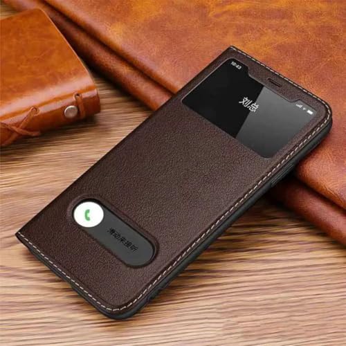 Étui en cuir iPhone 12 Pro Max marron avec fenêtre de protection élégante