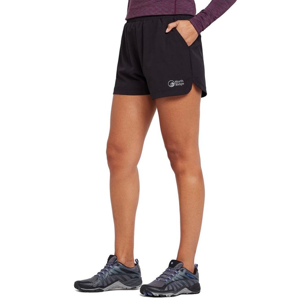 NORTH RIDGE Women's Run Shorts, Recycled Polyester Elastane Blend, Active Fit with Adjustable Drawcord Waistband (UK, Numeric, 16, Regular, Regular, Black)