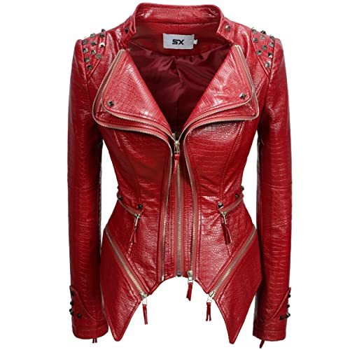 Fashion SX Women's Punk Studded Faux-alligator Print Pattern PU