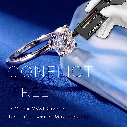 MOOSEA 2CT Moissanite Engagement Rings for Women, Round D Color VVS1 Clarity Lab Created Diamond Rings 14K White Gold Vermeil Solitaire Moissanite Rings for Women Promise Rings for Her Jewelry Gifts3