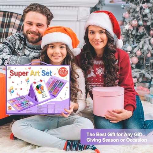 Art Kit, 272 Pack Art Set Drawing Kit for Kids Girls Boys, Deluxe Gift Art Supplies with Trifold Easel, Origami Paper, Coloring Pad, Sketch Pad, Pastels, Crayons, Pencils, Watercolors (Purple) by POPYOLA - Image 3