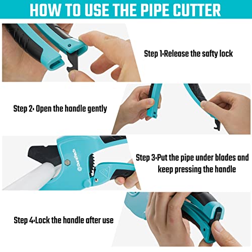Duratech Ratchet Pvc Pipe Cutter, Cuts Up To 2-1/2" Pex, Ppr, Pe And Plastic Hoses, With Ptfe-Coated Sharp Blade, Suitable For Home Repairs And Plumbers #TOP5