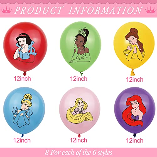 48 Pcs Princess Balloons 12 Inches Birthday Latex Balloons, Princess Birthday Decorations Princess Party Supplies For Kids Boys #TOP1