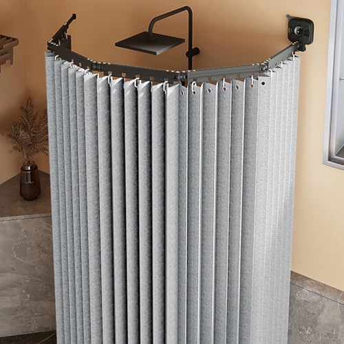 Douche pliable imperméable avec tige de fixation NoDrill et rideau de douche gris - 2