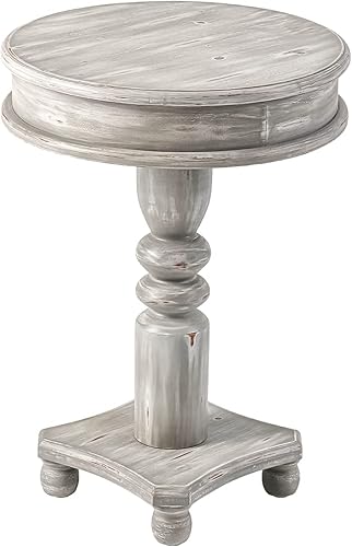 Miniatura 8 de HOMPUS Juego de 2 mesas auxiliares vintage, mesas auxiliares redondas rústicas con acabado de grano de madera, 2 piezas, mesita de noche, mesa
