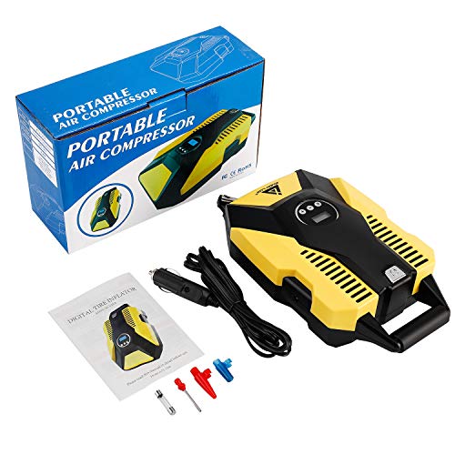 Digital-Auto-Tire-Inflator-12V-DC-Portable-Air-Compressor-Pump-for-Car-Tires-150-PSI-Auto-Shut-Off-with-Emergency-LED-Flasher-Long-Cable-for-Car-Bicycle-Motocycle-Air-Boat-and-Other-Inflatables