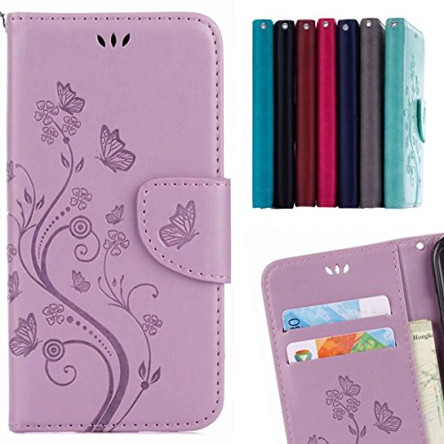 LEMORRY pour Samsung Galaxy S9 Etui Cuir Portefeuille Pochette Mince Bumper Protecteur Magnétique Fente Carte Silicone TPU Housse Cover Coque pour Galaxy S9, Herbe Chanceux (Violet Clair) Cover