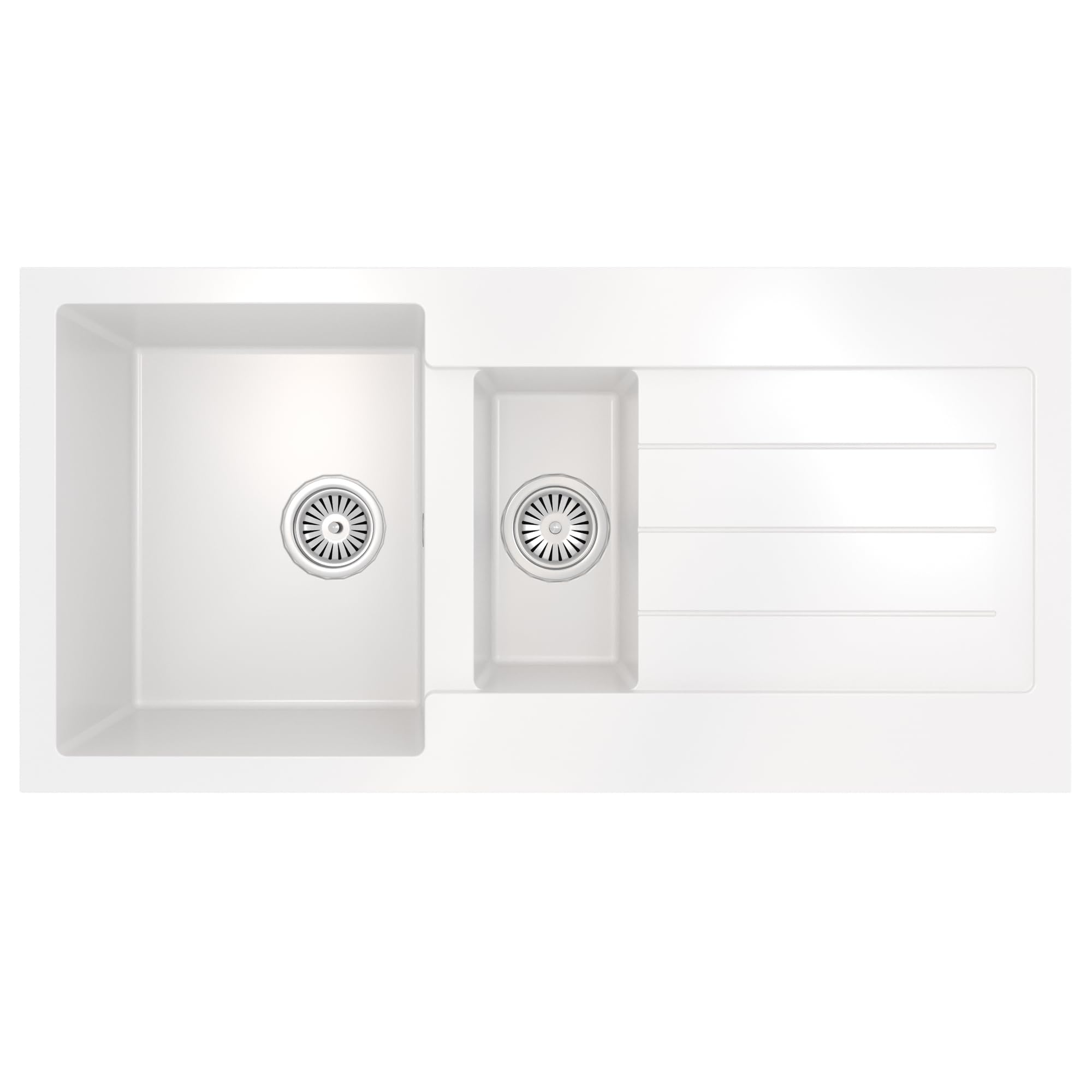 Liquida ELL15WH 1.5 Bowl Comite Reversible Inset White Kitchen Sink with Wastes